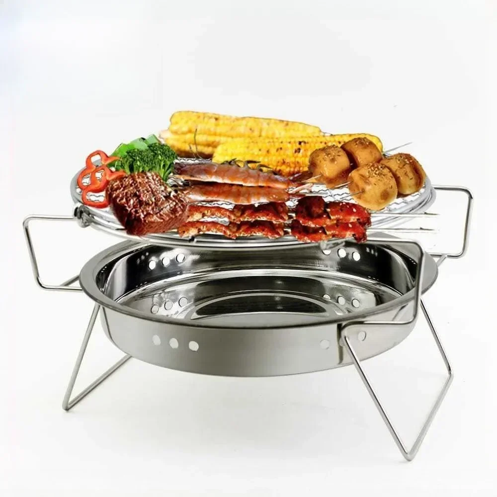 

Folding Stainless Steel BBQ Grill for Outdoor Camping Patio Portable Round Barbecue Stove for Healthy and Convenient Cooking