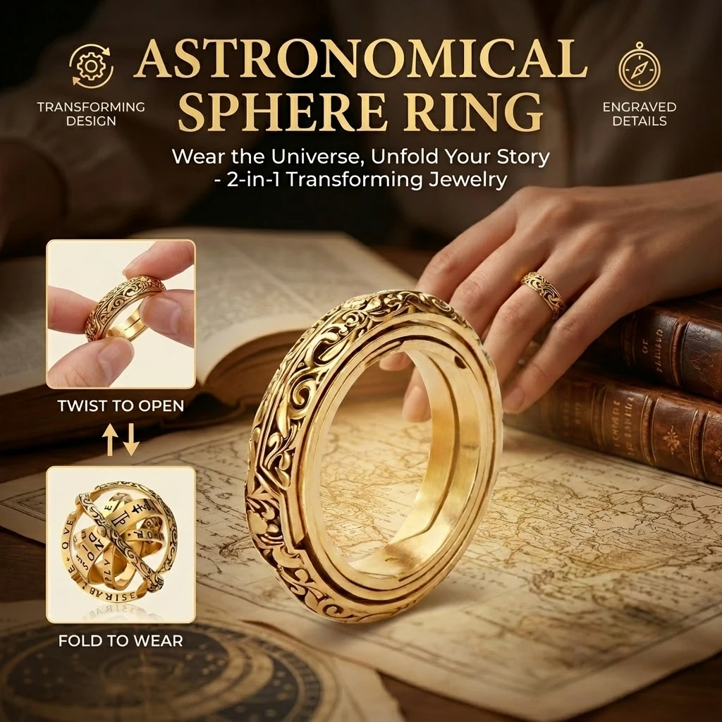 Vintage Astronomical Ball Alloy Men's and Women's Rings Creative Complex Rotating Cosmic Ring Deformable Rotating Ring Necklace