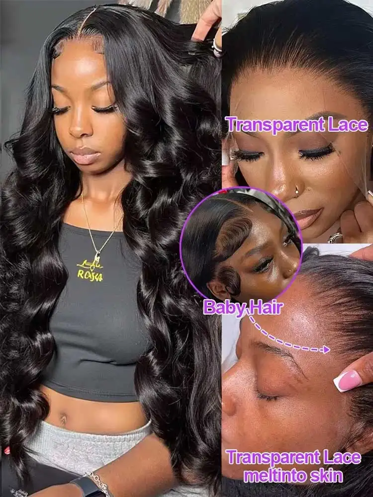 40 42-дюймовые объемные человеческие волосы Парики 13x6 HD Прозрачные кружевные фронтальные парики из человеческих волос Gluless Remy Body Wave Парик фронта шнурка