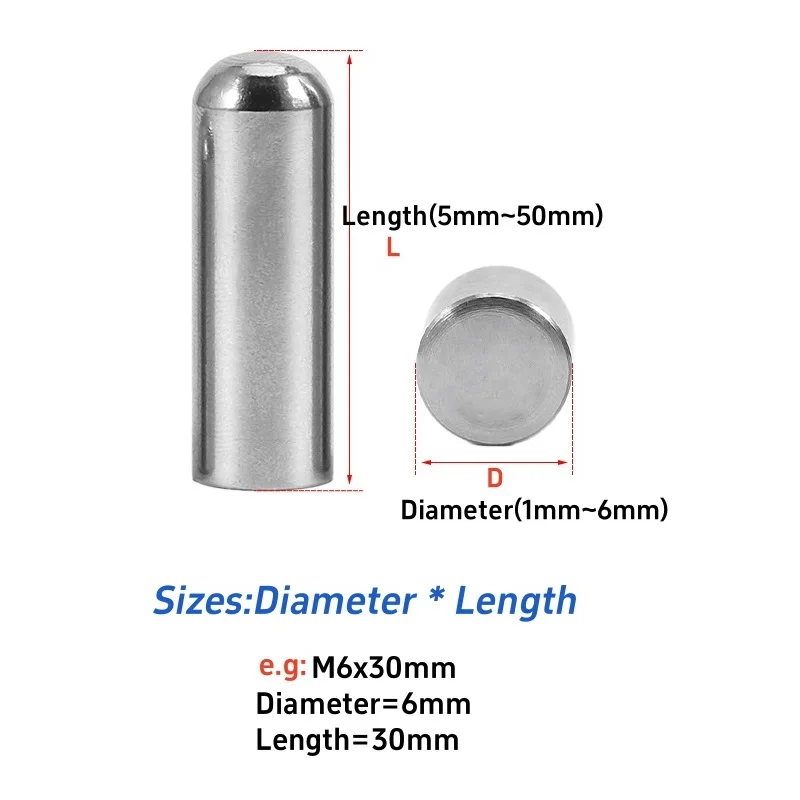 M1 M2 M2.5 M3 M4 M5 M6 304 Stainless Steel Solid Cylindrical Dowel Pin Locating Metal Fixing Shaft Lock Pins Round Bar Solid Rod