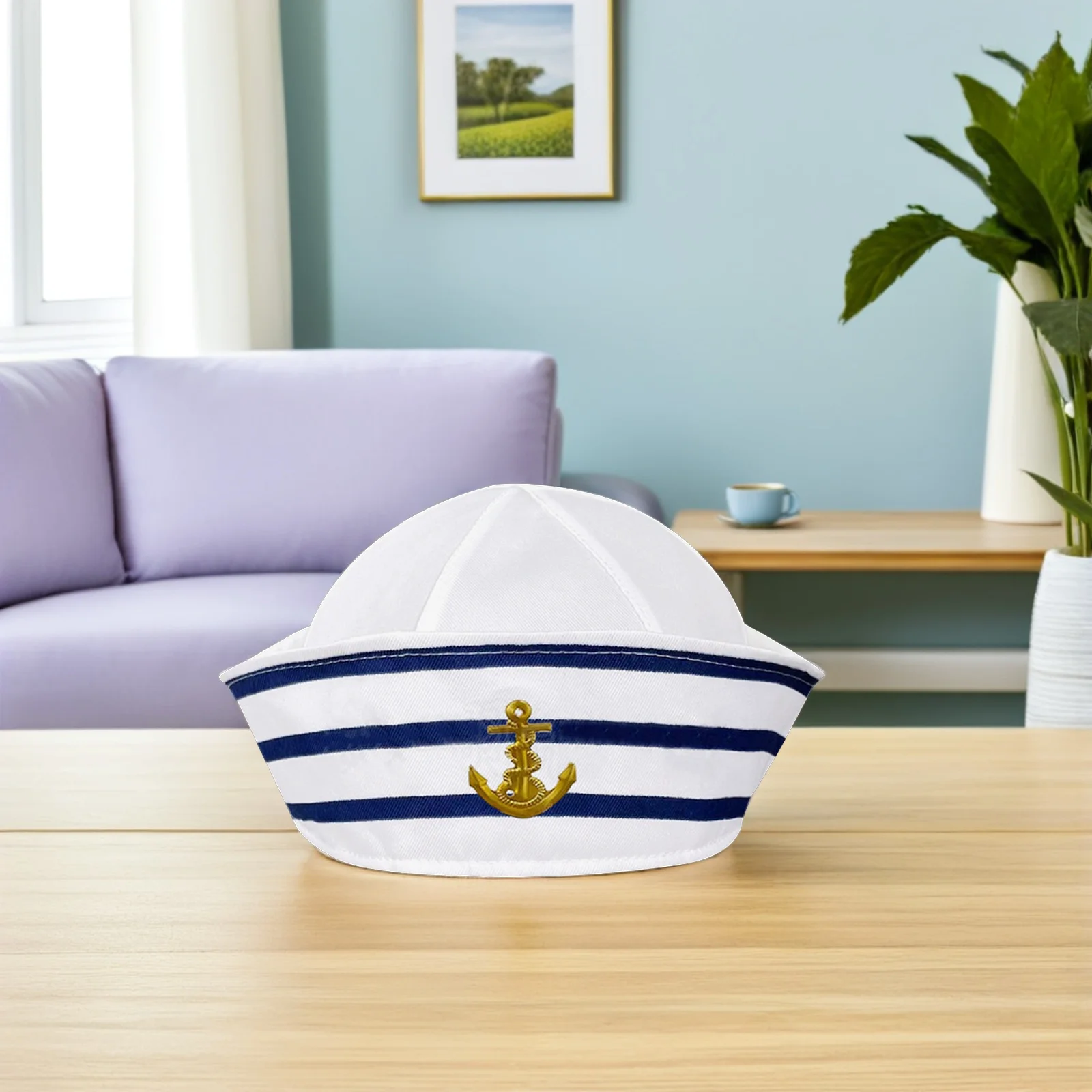 Chapeau de marin à rayures bleues et blanches, chapeau de capitaine de la marine en Fiber de Polyester, accessoire de spectacle sur scène pour adultes hommes femmes, taille 56cm