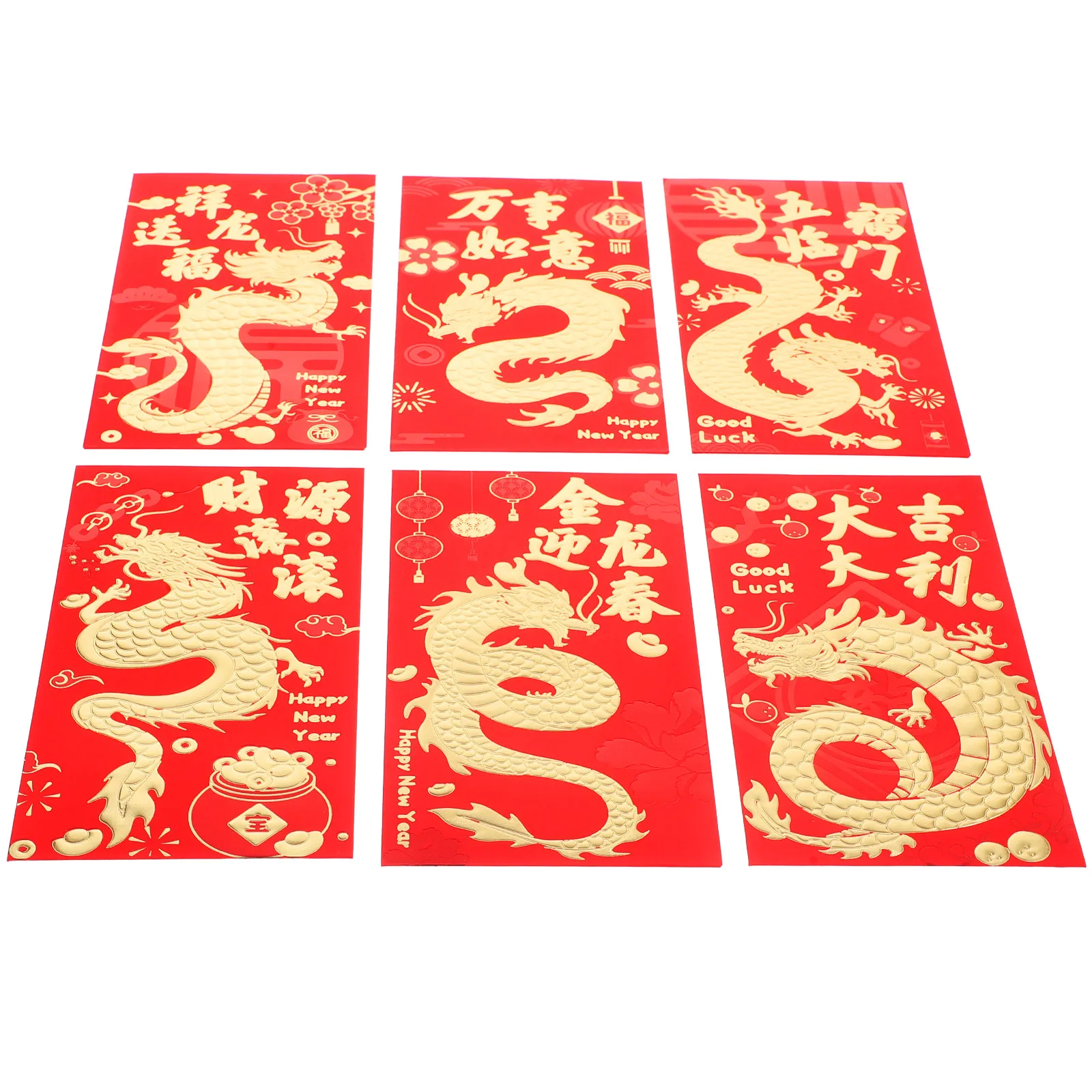 

30Pcs Traditional Chinese Red Envelopes Gold Embossed Lunar New Year 2024 Dragon Design Blessing Money Bags Festive Red Packets