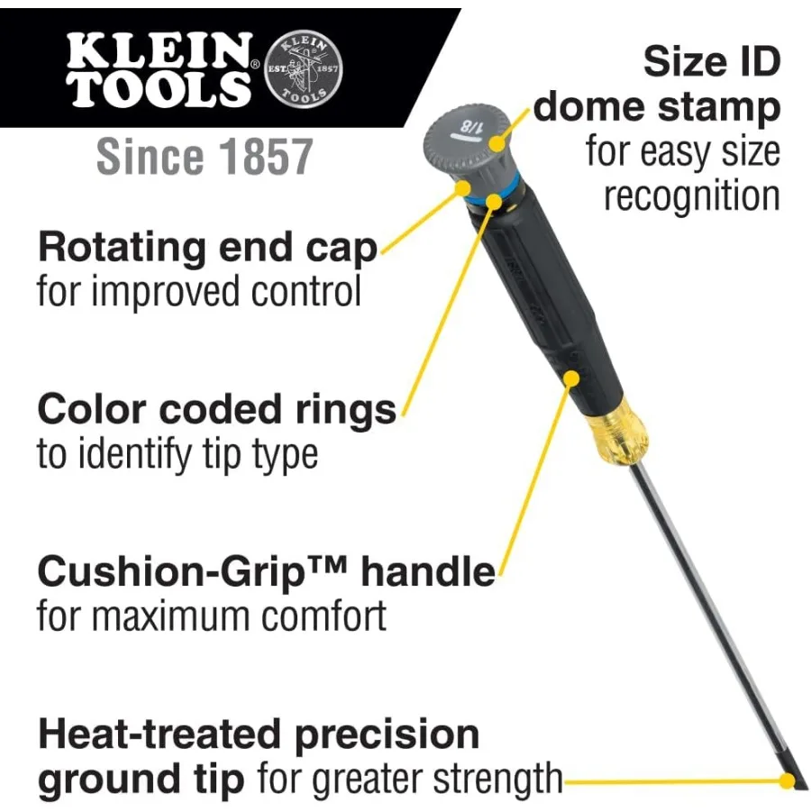 مفك براغي صغير مقاس 4 بوصات مقاس 1/8 بوصة مشقوق ومقبض وسادة مرمز بالألوان لإصلاح الإلكترونيات