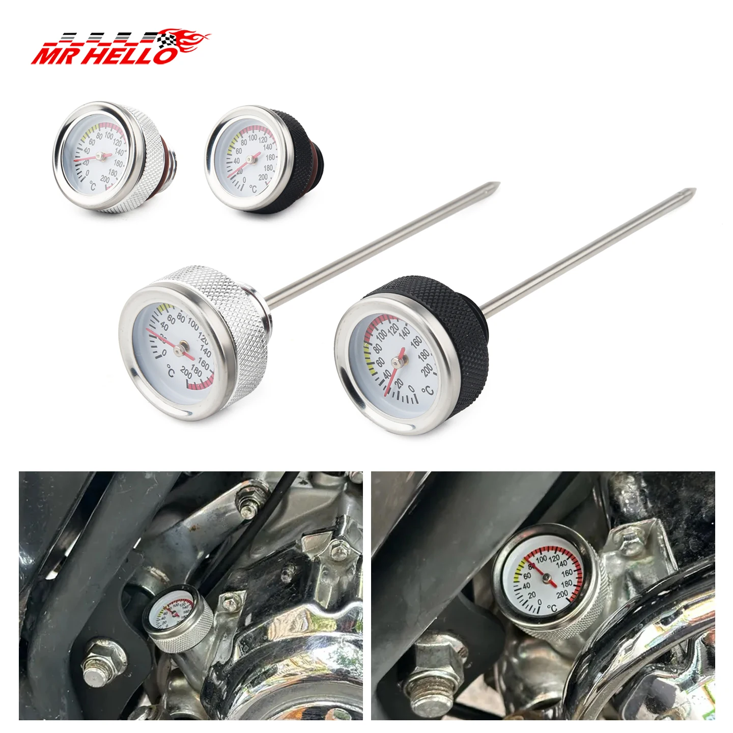 Motorcycle Fuel Tank Caps M20x2.5 Oil Temperature Gauge with 117MM Probe Or Not Probe 0-200 Pointer Thermometer Cap