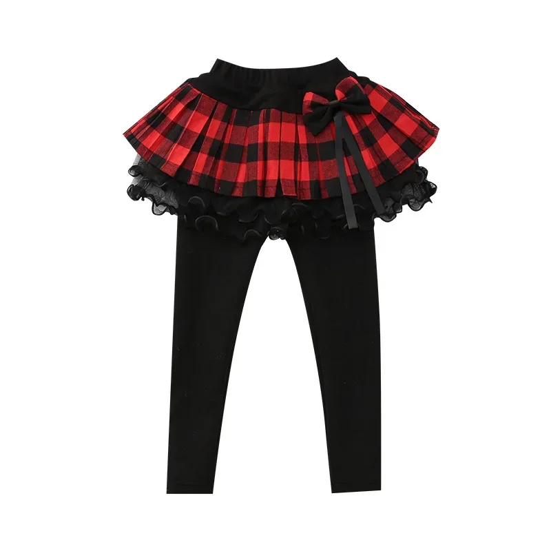 Kids Winter Leggings With Skirt Girls Plaid Skinny Pantskirt Girl Trousers Culotte Thicken Warm Girls Leggings Children Clothing