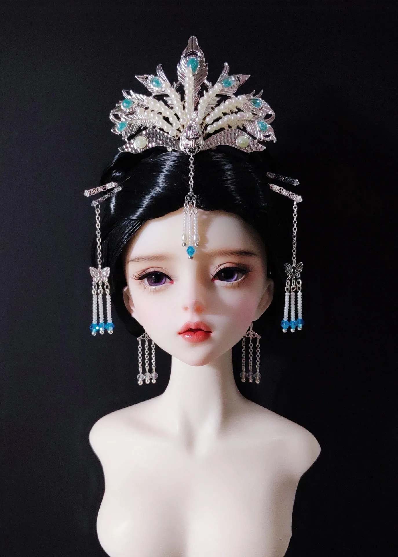 Tiara 1/4 1/6 BJD Doll Accessories, 1/3 SD Headdress  Silver Phoenix Crown