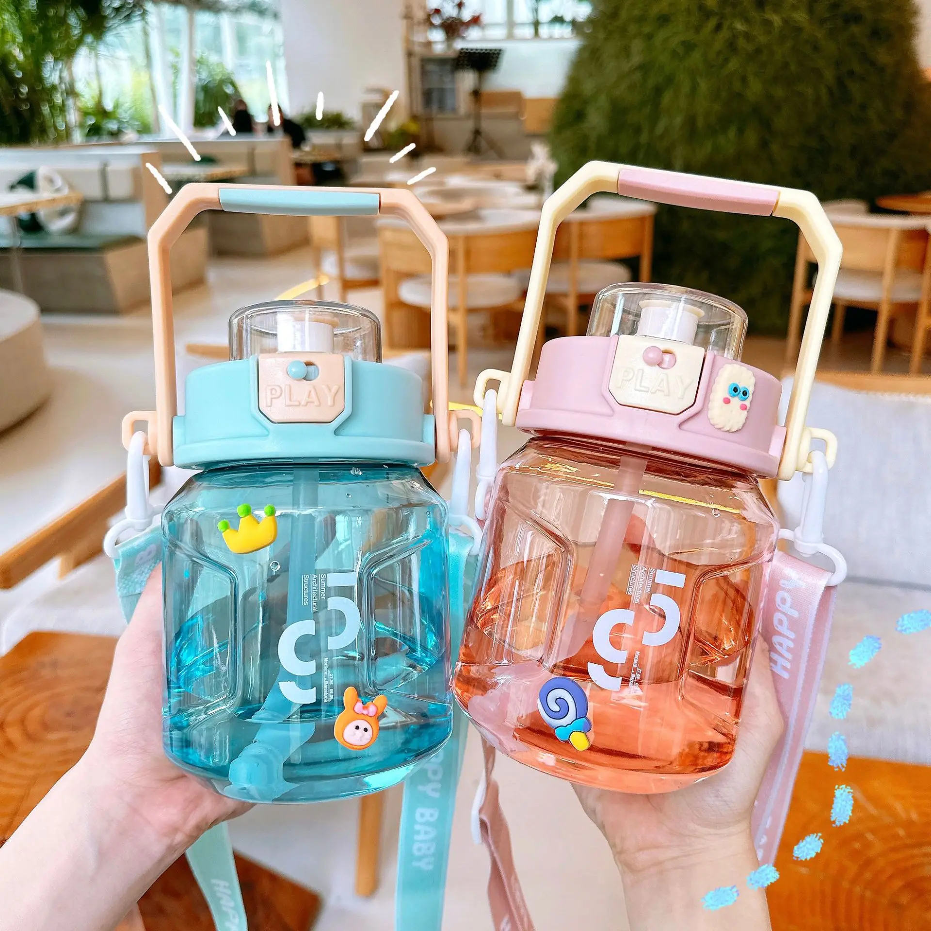 

1100ml New Style Kettle Children'S Summer Portable Water Cups Kid Cartoon Straw Cups Large Capacity Outdoor Portable Plastic Cup