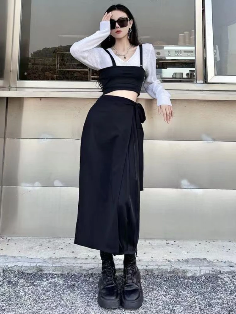 Casual Hosen Frauen Solide Entwickelt Gefälschte Zwei Stücke Frühling Herbst Japanischen Harajuku Streetwear Unregelmäßigen Alle-spiel Jogger Frauen