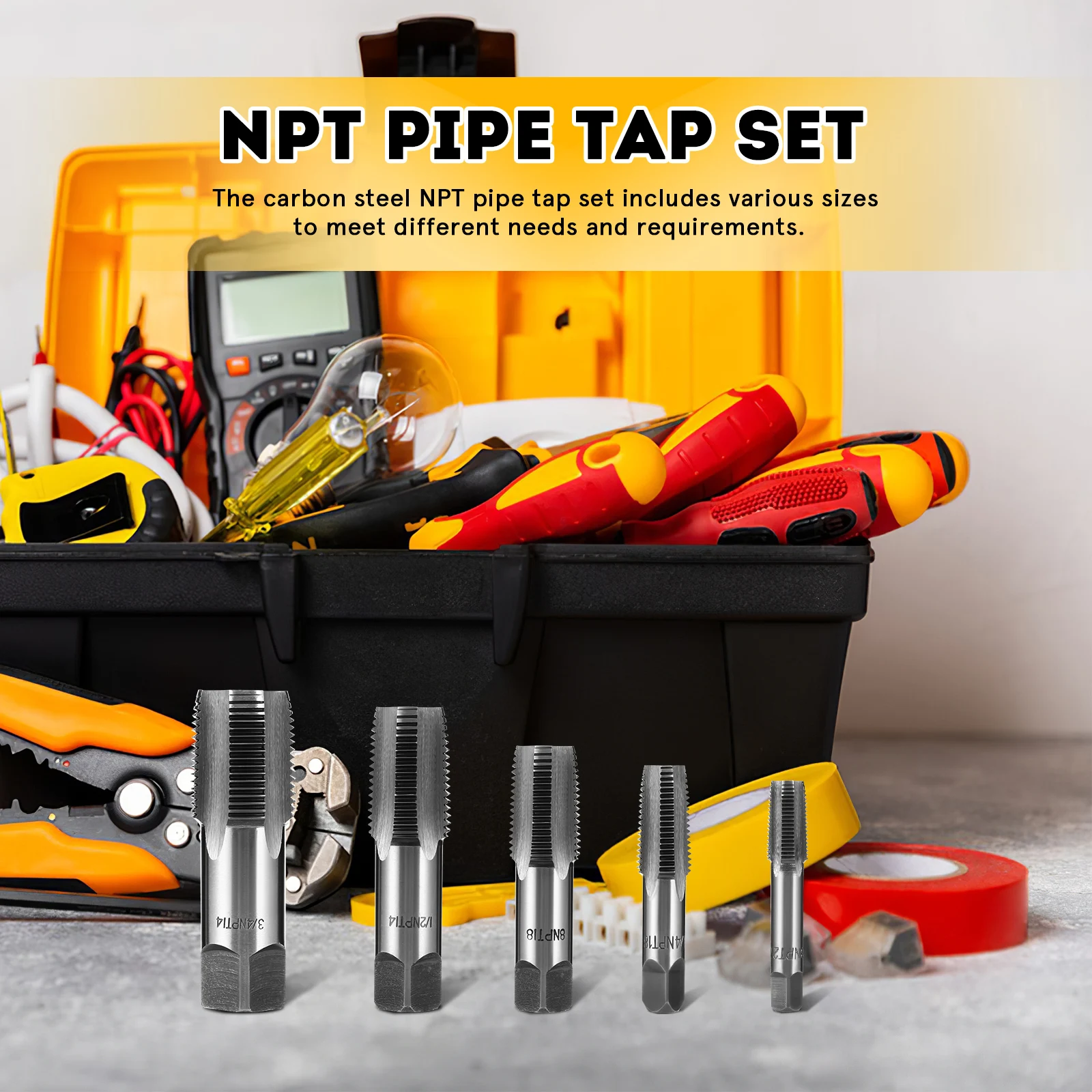 

5 pcs Npt Pipe Tap Set Steel Taps 1 8 Threader Repair Kit Adjustable Masonry Tools Carbon Multiple Sizes Portable Storage Case