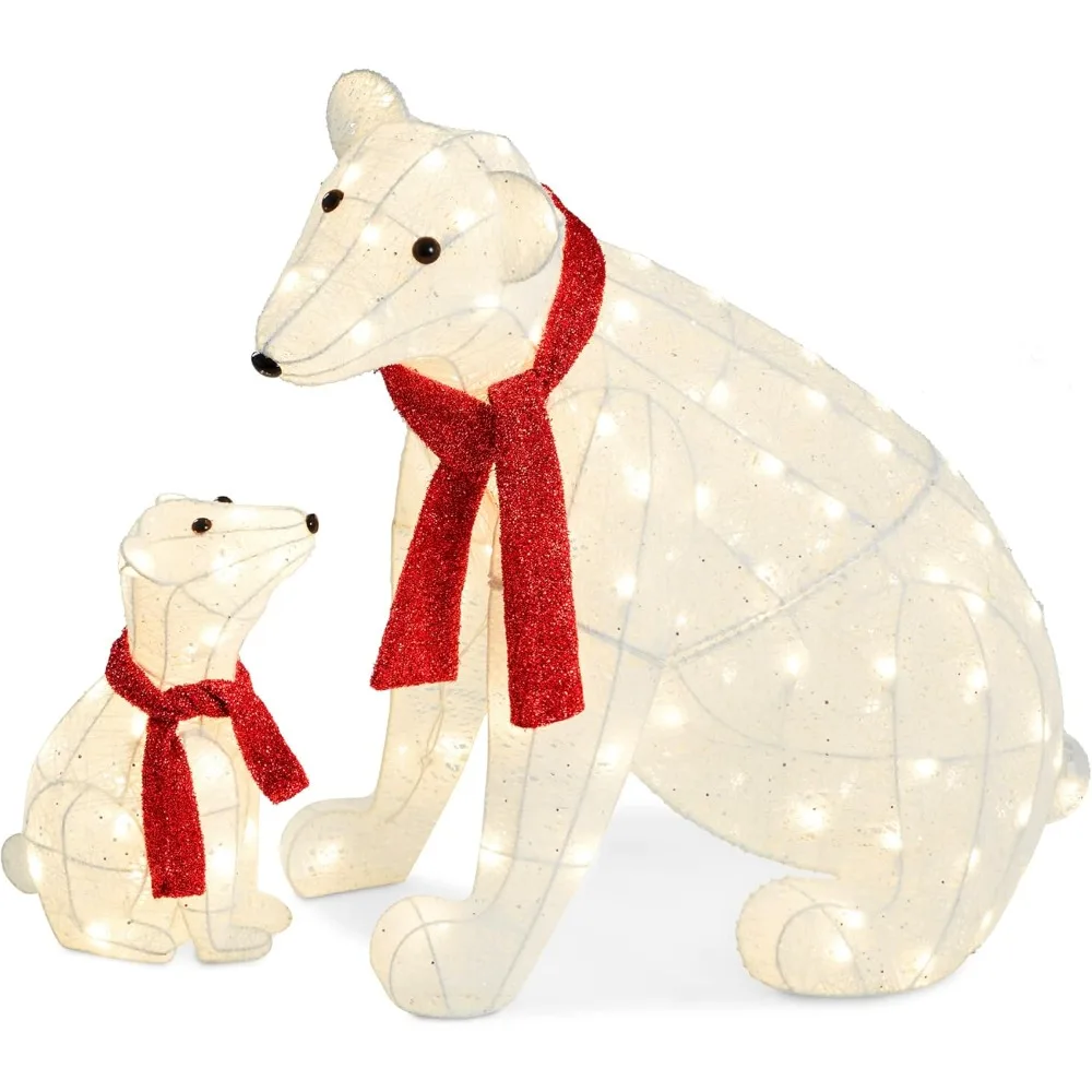 32in Lighted Polar Bear Family,All-Weather Pre-Lit Outdoor Christmas Décor for Front Yard, Lawn 145 Pre-Strung LED Lights.