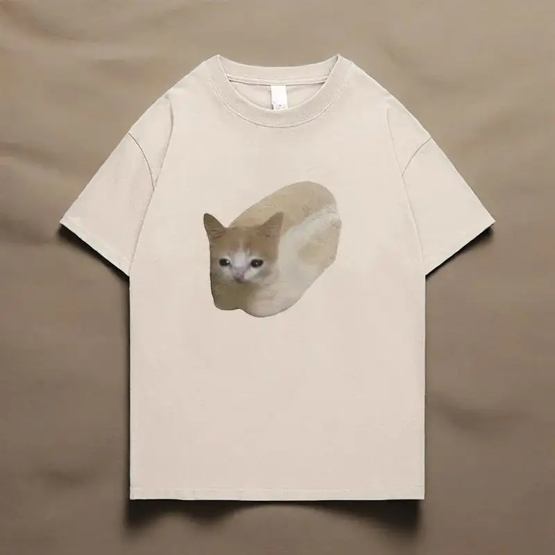 

Outdoor sports fun T-shirts,summer men's and women's cat bread print casual short-sleeved tops,standard size,soft and breathable