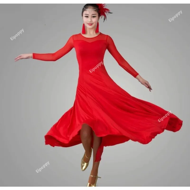 Gaun dansa Ballroom wanita baru kostum kompetisi tari Modern gaun Quickstep wanita Waltz Tango Foxtrot