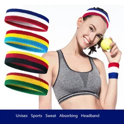 Towel material high eleastic  color strip sports sweat absorbing hesdband hairband  Running cycling outdoor sports sweatband