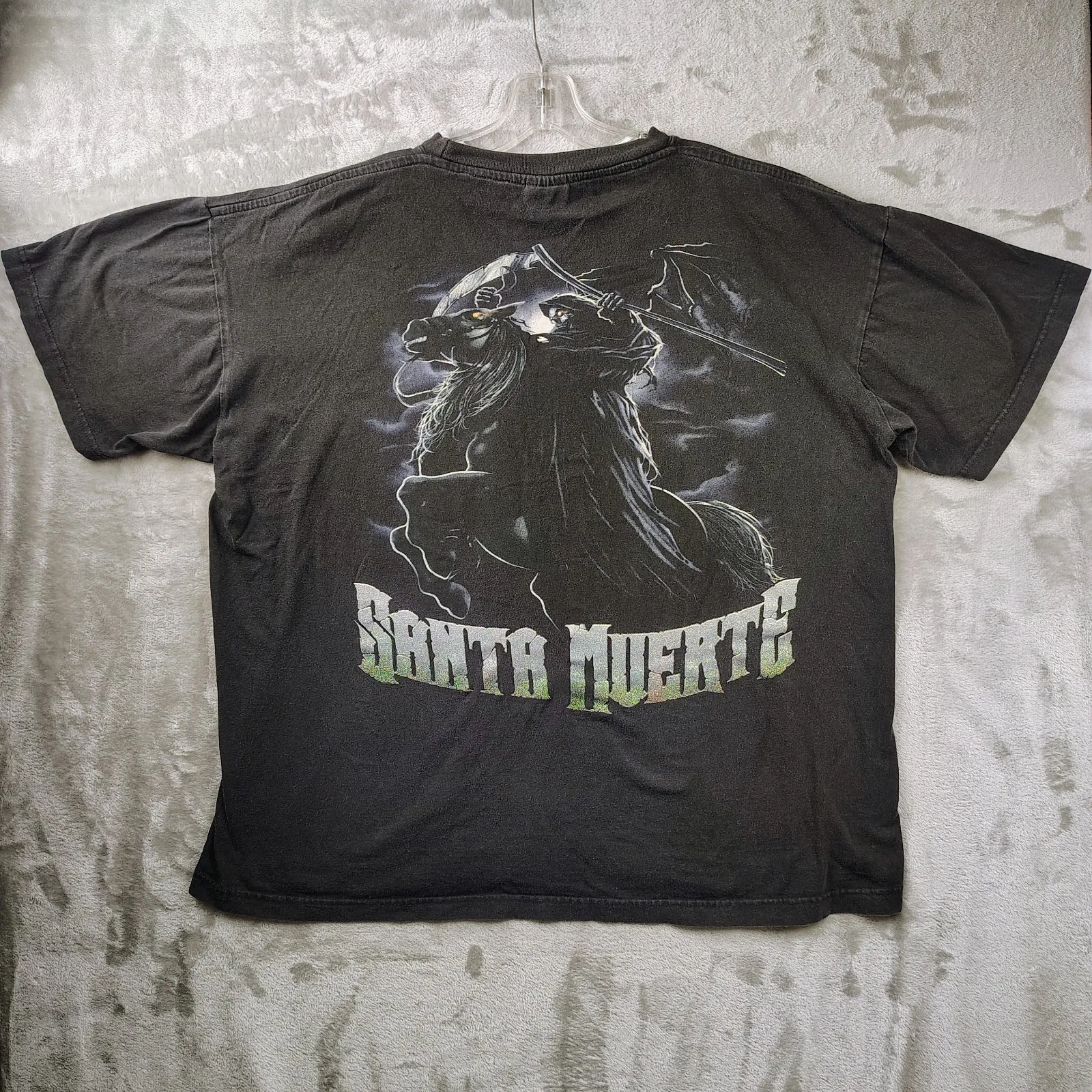 Camiseta Vintage Santa La Muerte 90s Y2K Grim Reaper XL Black Horse Tee