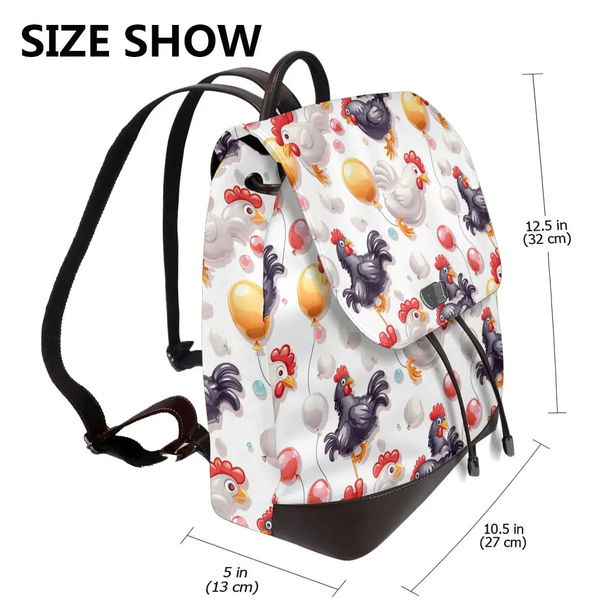 수탉과 풍선 3D 패턴 새로운 인기     여성용 백팩 디자이너 고품질 가죽 심플 패션 대용량 백팩