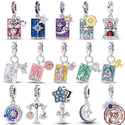 925 Sterling Silver Tarot Star Moon Sun Cross Bible Holy Blessing Amulet Beads Fit Pan Original Bracelet DIY Gift