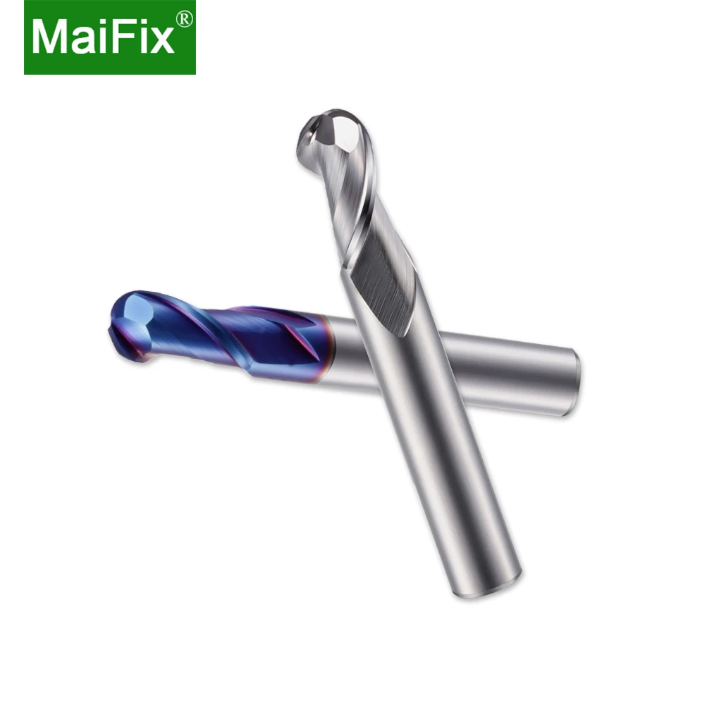 MaiFix 1PCS HRC65 HRC55 HRC45 2 Flute Tungsten  CNC Cutting Tools High Hardness Stainless Steel Coating Ball Cutter