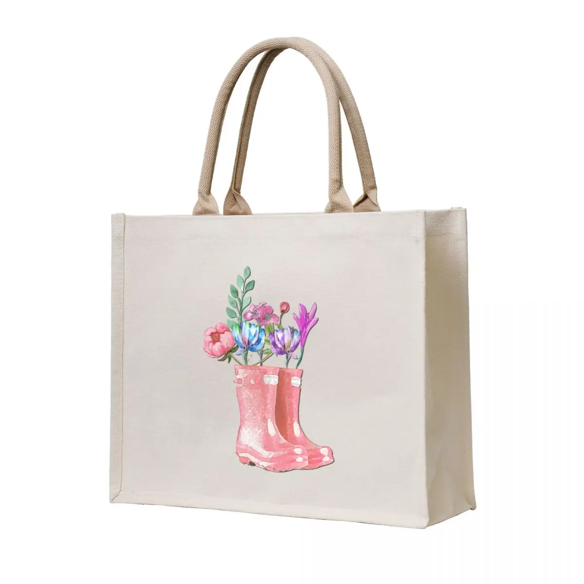 

Adorable Pink Wellies and Flowers Watercolor Tote Bag canvas shopping bag shopper bag women tote screen