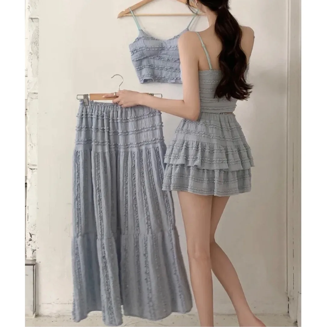 

Sweet Style Lace Crop Top And High Waist Puffy Skirt Fashion Set Summer 2026 Women's Two-Piece Suit Elegant Chic Outfit