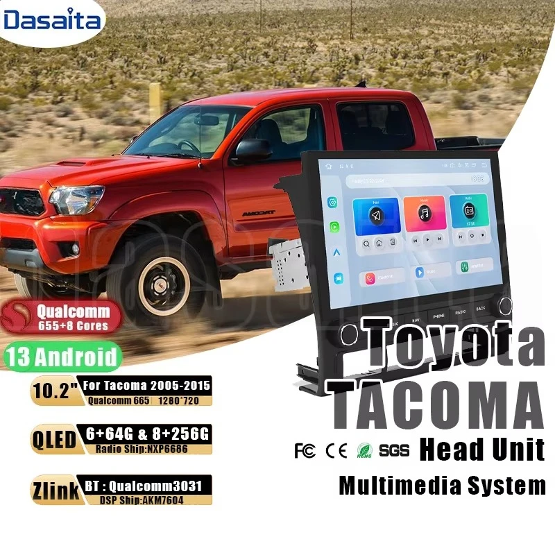 Dasaita Android Car Stereo Touchscreen Multimedia Qualcomm665 10Inch 64G Radio Car Head Unit for 2nd Gen Toyota Tacoma 2005-2015
