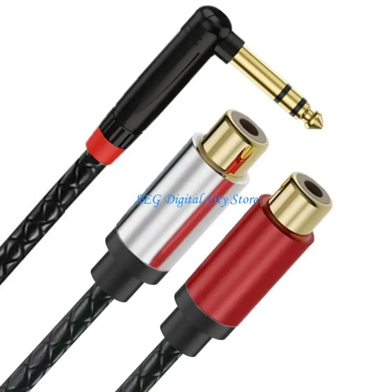 U75B Studio 6.35mm TRS to 2RCA Stereos Cable L Type Connectors Space Saving Design for Amplifiers