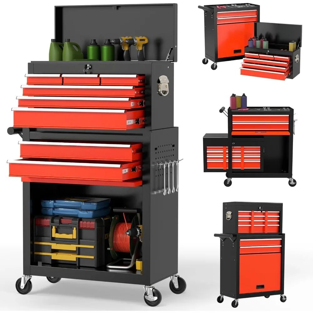 

8 Drawer Rolling Tool Chest, Large Capacity Rolling Box with Wheels, Locking Mechanical Chest, Portable