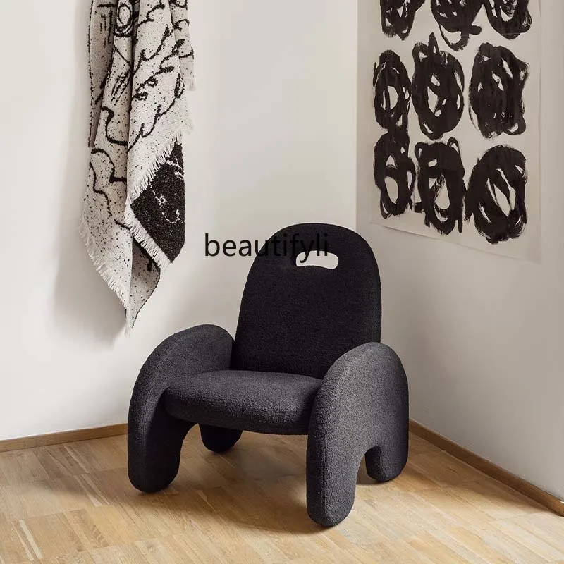 Simple Modern Armchair Bedroom Living Room Lambswool Leisure Chair Design Soft Elastic Half Recliner