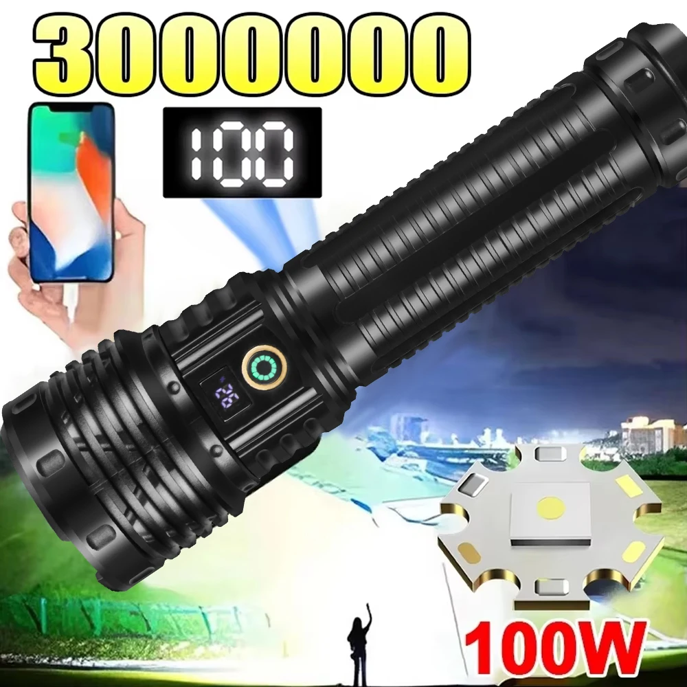 

High Power LED COB Flashlights USB Rechargeable Tactical Zoom Torch Ultra Powerful Outdoor Long Range Camping Fishing Lantern