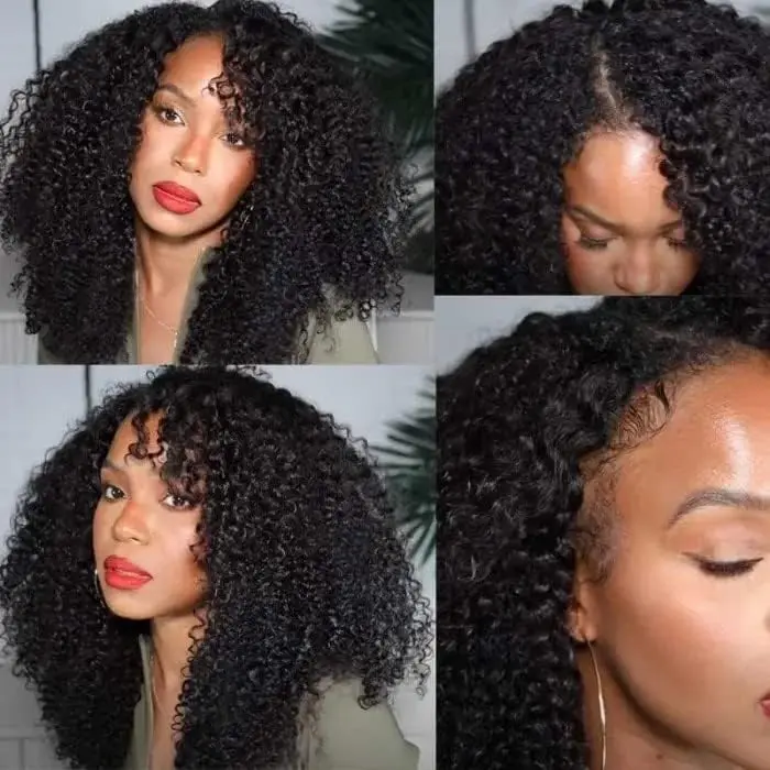 200% Density Afro Kinky Curly Human Hair V Part Wig for Africa-American Women V Part Wig Easy Install Machine Made SewIn Wig