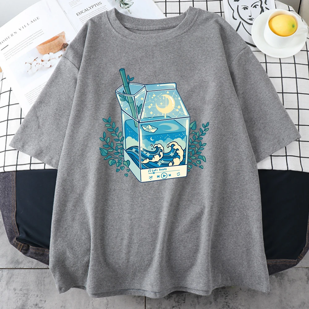 Men's 100% Pure Cotton T-Shirt — Printed Moonlight Ripple Pattern, Crew Neck, Casual, Versatile, and Breathable