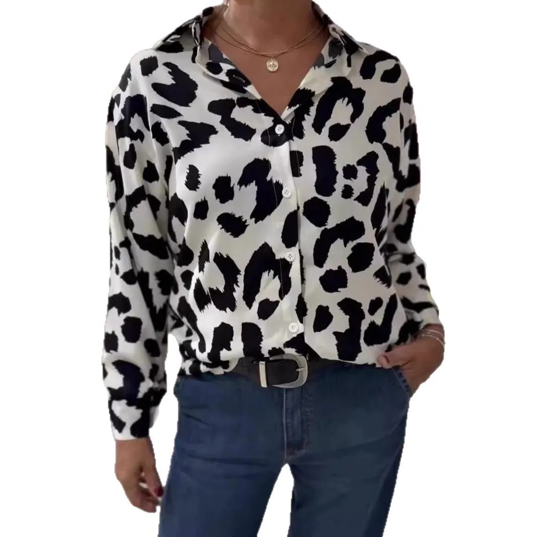 European and American Foreign Trade 2025 Spring and Autumn Women's Long-sleeved Leopard Print Shirt Casual Temperament Shirt