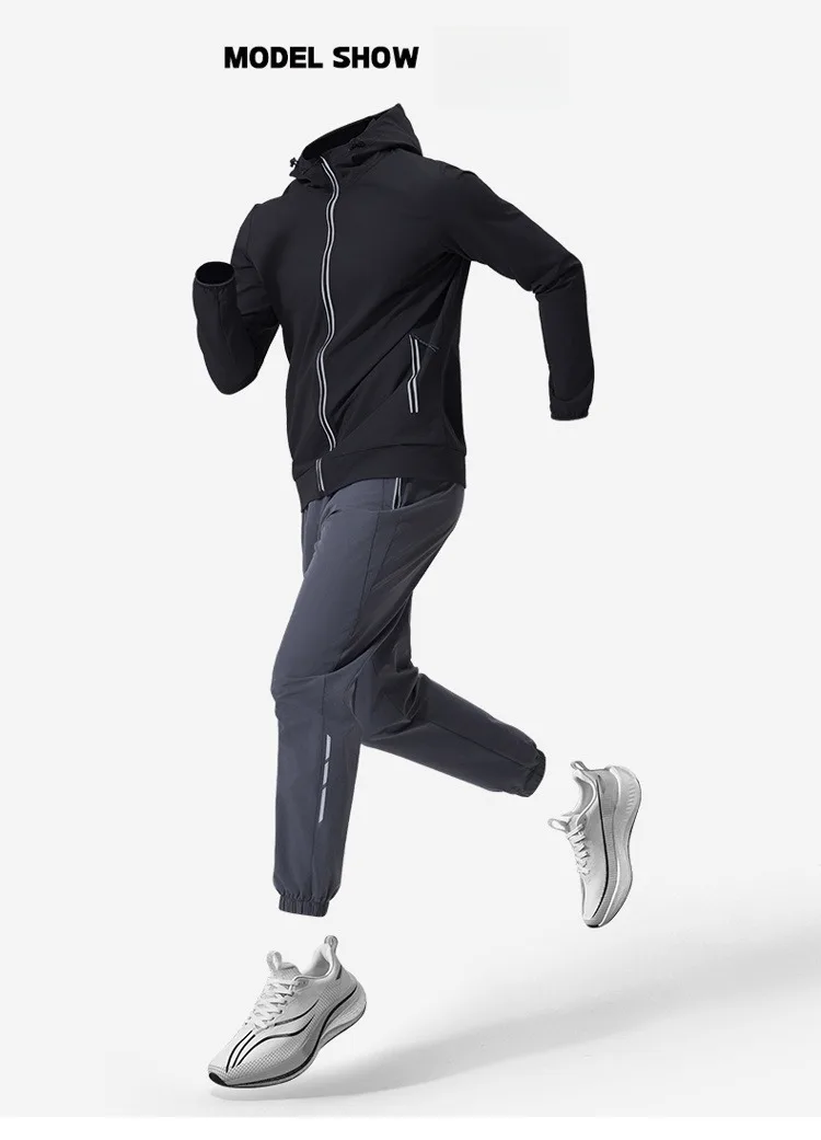 Herren-Sportbekleidungsset mit Kapuze, Trainingsausrüstung, atmungsaktive Jacke und Hose, Fitness-Outfit für bequeme Trainingskleidung – Detail 1