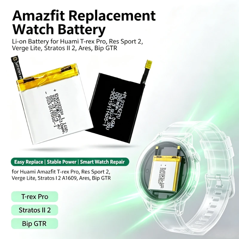Watch Battery for Huami Amazfit T-rex Pro/Res Sport 2/verge Lite Global/Stratos II 2 A1609/for Amazfit Ares Bip GTR/sports Watch