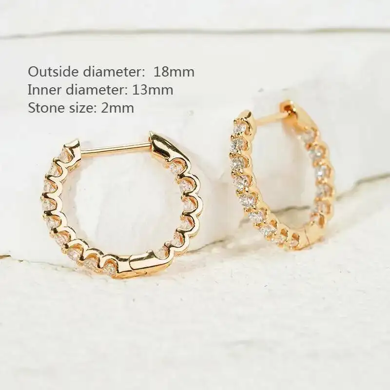 9k/10k/14k/18k Gold Moissanite Diamonds Earrings Hoops DEF VVS 2MM Moissanite Eternity Hoop Earrings Women Fine Jewelry Earrings