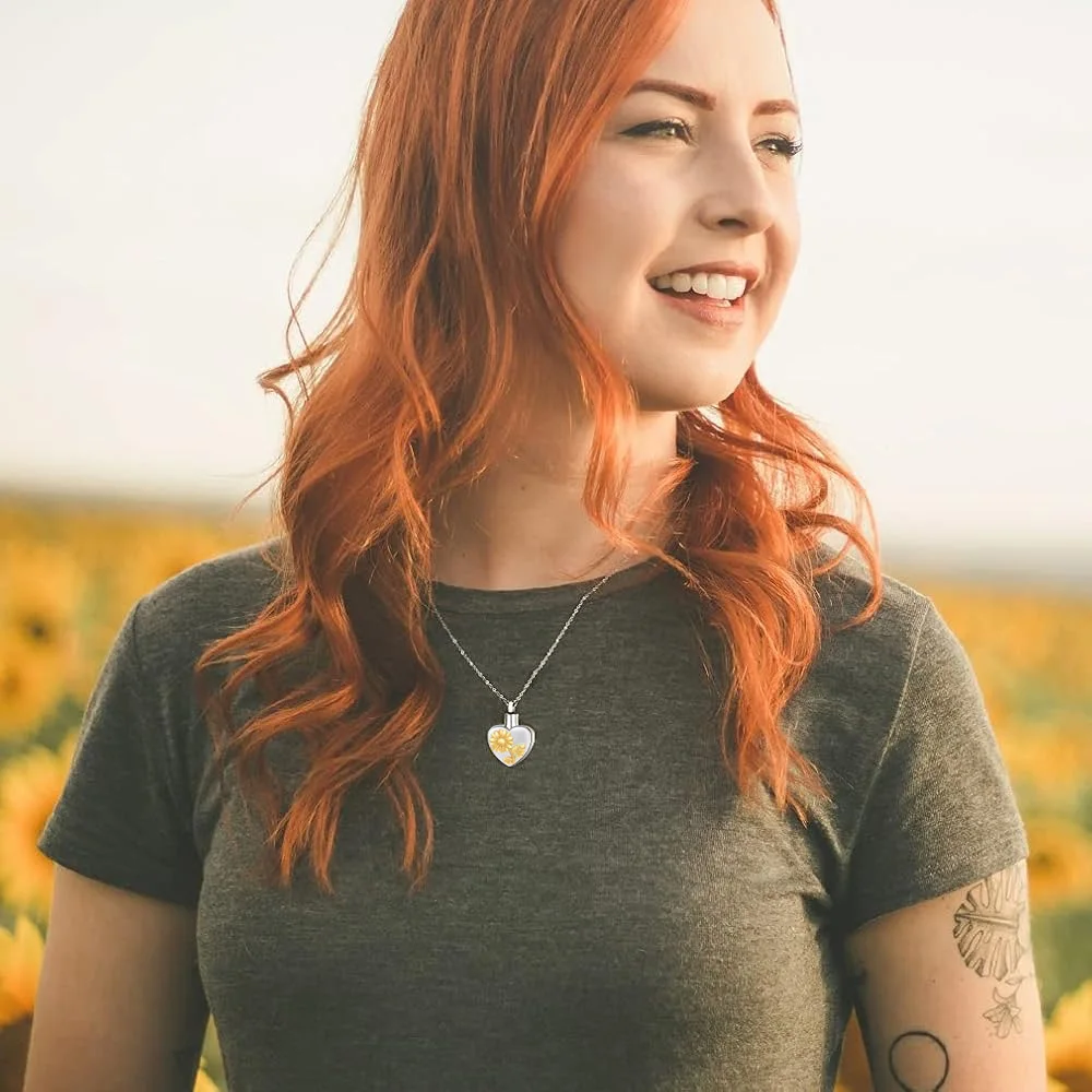 عباد الشمس القلب رماد جرة المنجد قلادة الفولاذ المقاوم للصدأ جرة قلادة للرماد التذكاري تذكار مجوهرات للحيوانات الأليفة البشرية #6