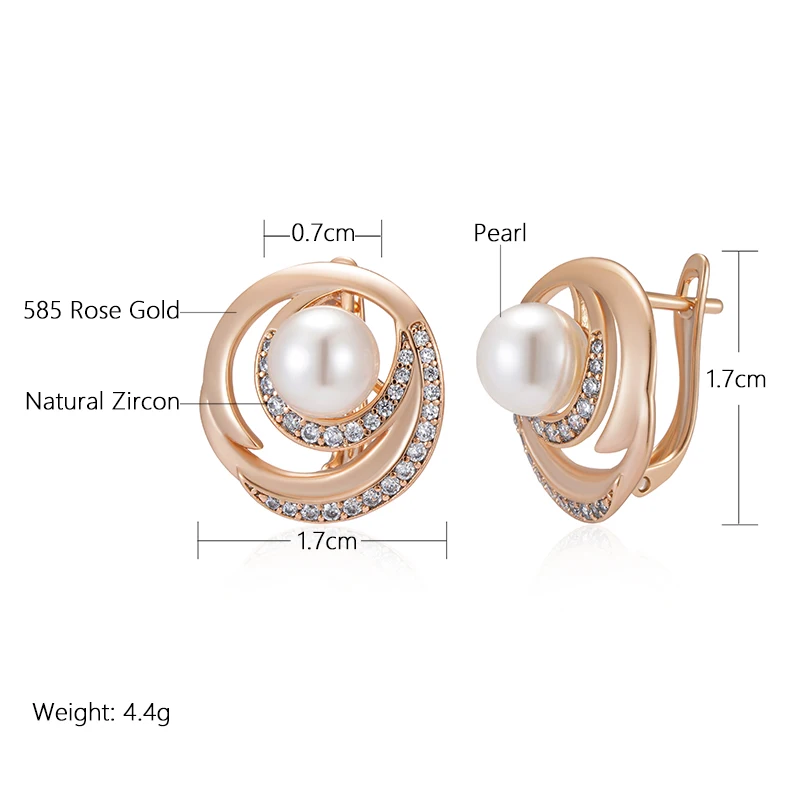 SYOUJYO Pearl Drop Earrings For Women 585 Rose Gold Color Bride Wedding Jewelry Natural Zircon Vintage Earrings