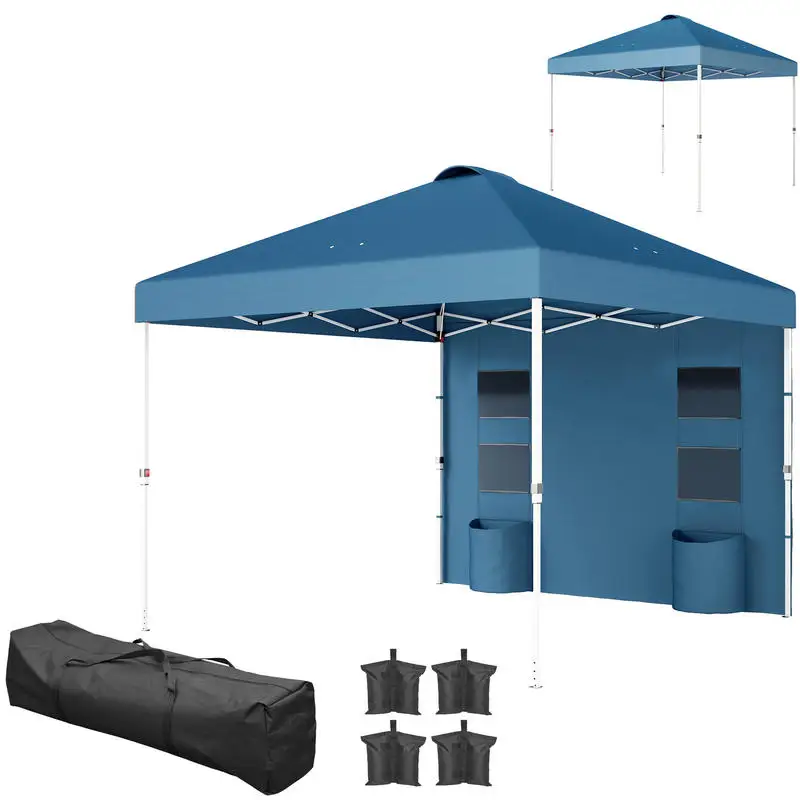 

10' x 10' Pop Up Canopy Tent w/ Sidewall, UPF50+ Height Adjustable Instant Sun Shelter w/ Storage Pockets, Sea Blue