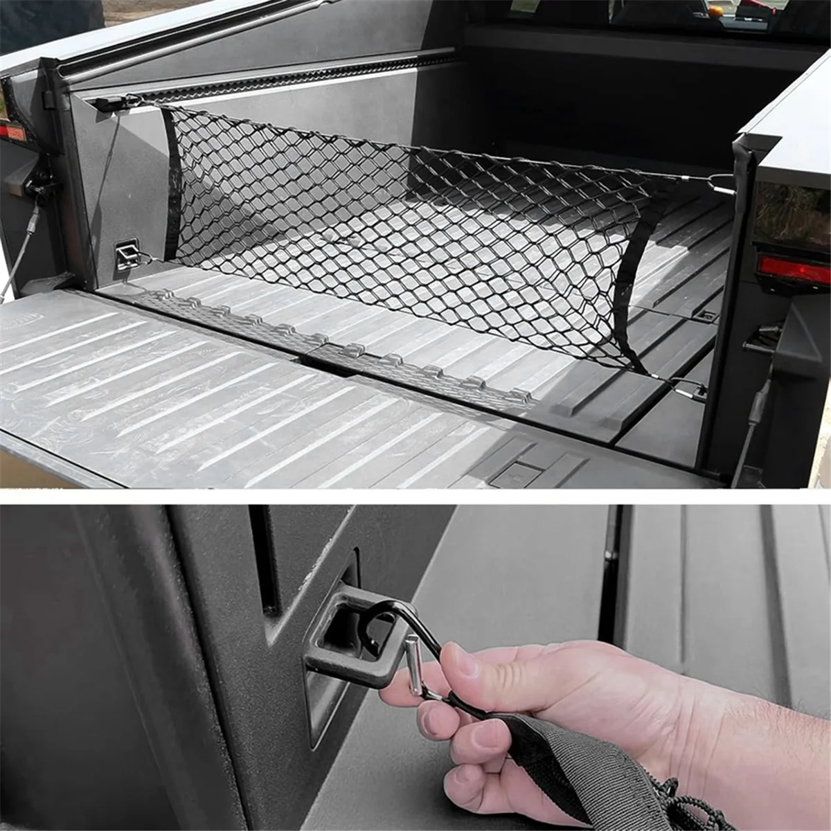 

A33K-для Tesla Cybertruck 2024, сетка для хранения багажника автомобиля, кровать для пикапа, усиленный крючок из помпона, растягивающаяся сетка для багажа