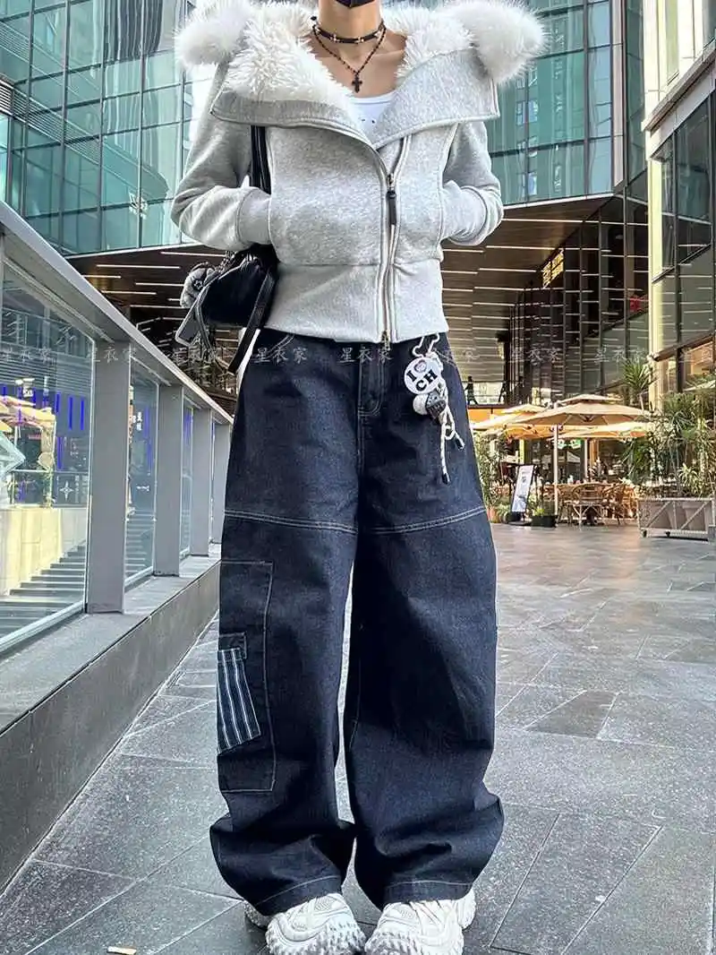 

Women Blue Y2k Baggy Jeans Harajuku Vintage Boyfriend Denim Trousers Japanese 2000s Style Wide Leg Jeans Pants Oversize Clothes