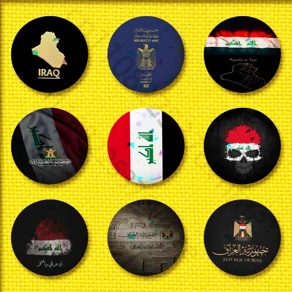 

Iraq Flag Arab Map Passport Logo Badge For 75mm 25mm 32mm 44mm 58mm Round Pin Brooch Insignia Cover Hat Cap