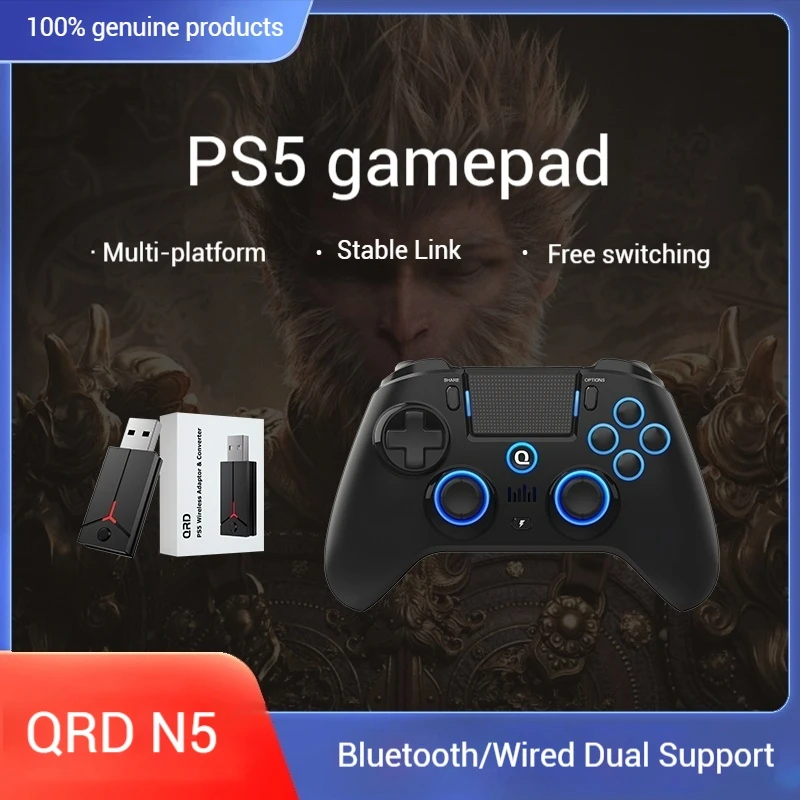 QRD N5 Bluetooth Black Myth Wukong Gamepad Hall Linear Joystick Ps5 Converter 800mah Multi Platform Compatibility Playstation Pc