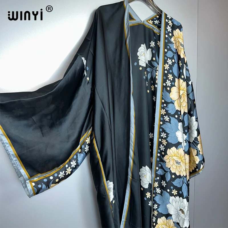 WINYI kimono beach Bohemian long Cardigan Cover-up stitch Casual Boho Maxi Holiday party kimono open front kaftan