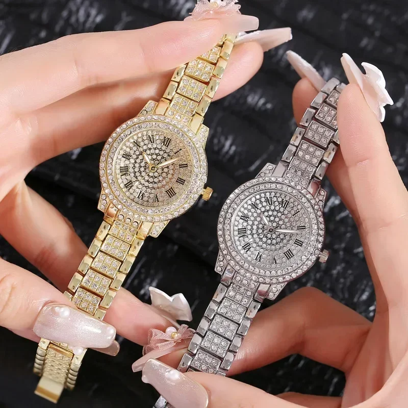 Women Luxury Shiny Diamond Watch Full Steel Diamond Watches Adjustable Bling Crystal Quartz Wristwatches for Women Casual Clock