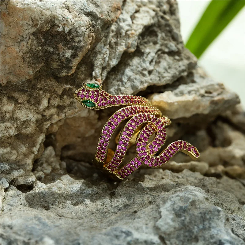 Zircon Snake Rings For Women Gold Plated copper Ring 2023 Trend Wedding Couple Aesthetic Jewelry