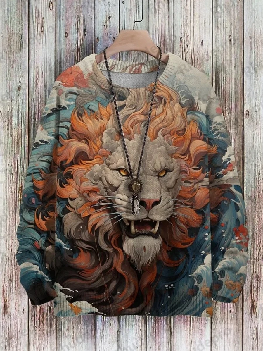Men's Sweater Dragon Pattern Pullover Print Casual Sweater Ropa De Hombre Turtleneck sweater Roupas Masculinas