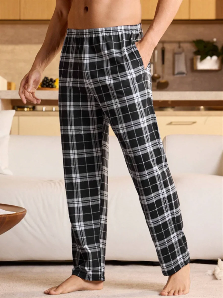 

Мужские удобные брюки для отдыха в клетку, легкие и мягкие, с эластичным поясом и карманами,