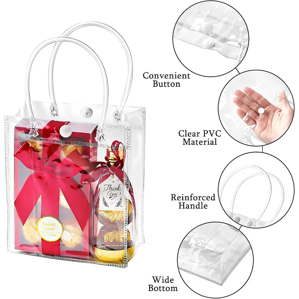 10/20 Bolsas de Regalo Transparentes con Asa, Reutilizables, Decorables, para el Día de la Madre, Boutique, Artículos Pequeños, Bolsa de Maquillaje