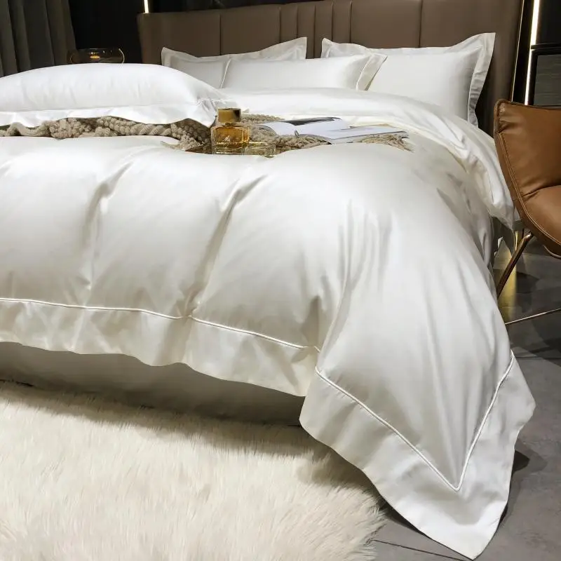 

White Egyptian Cotton Bedding Sets Luxury King Queen Size Hotel Duvet/Quilt Cover Bed Sheet Pillowcases Solid Color Bedclothes