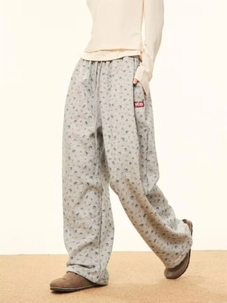 Pants Women Slouchy Floral Korean Style Vintage Spring Autumn Baggy High Street All-match Fashion Trousers Leisure Daily College