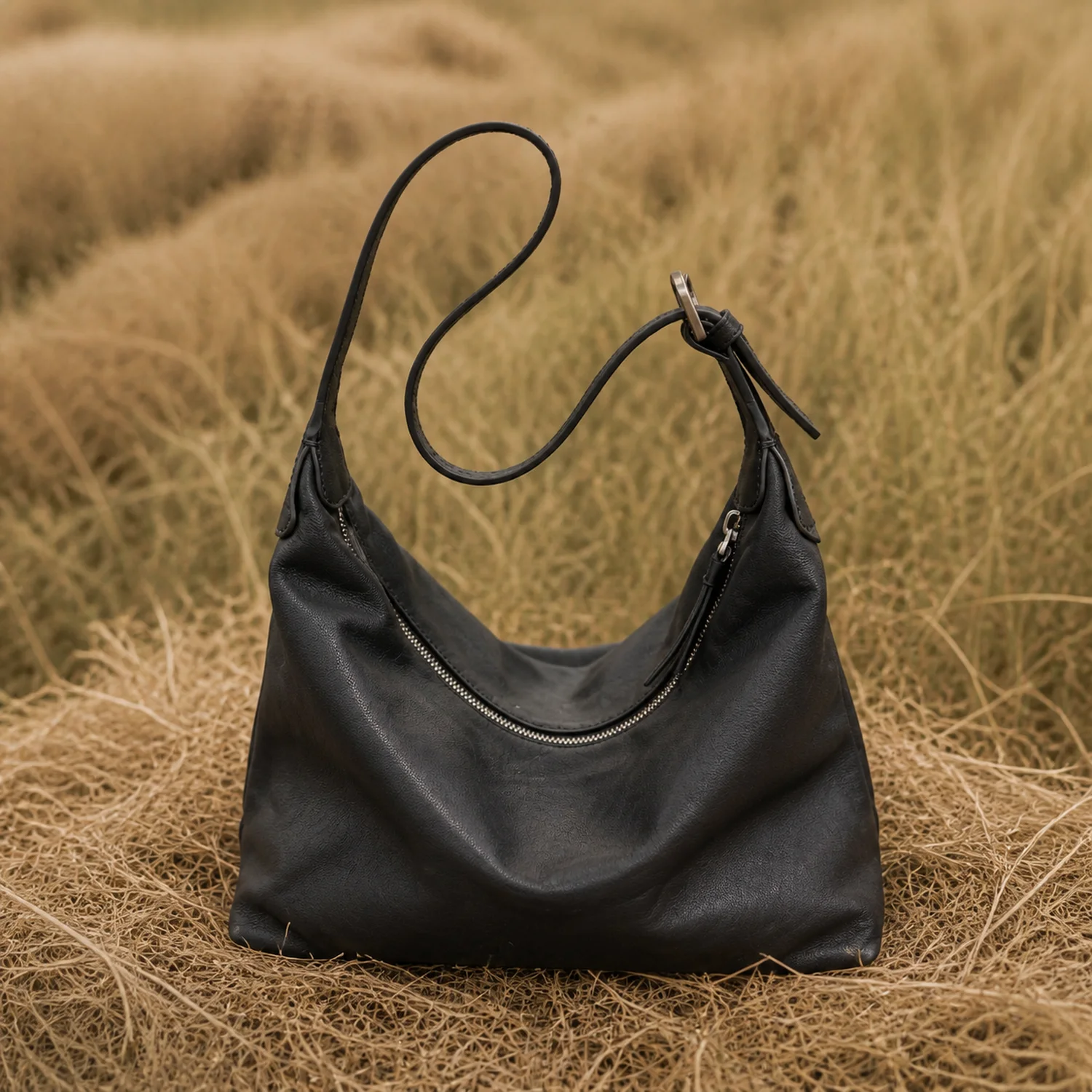 Black Soft Hobo Bag Women's Large Capacity Shoulder Handbag Adjustable Strap Woman Casual Commuter Crossbody Bag
